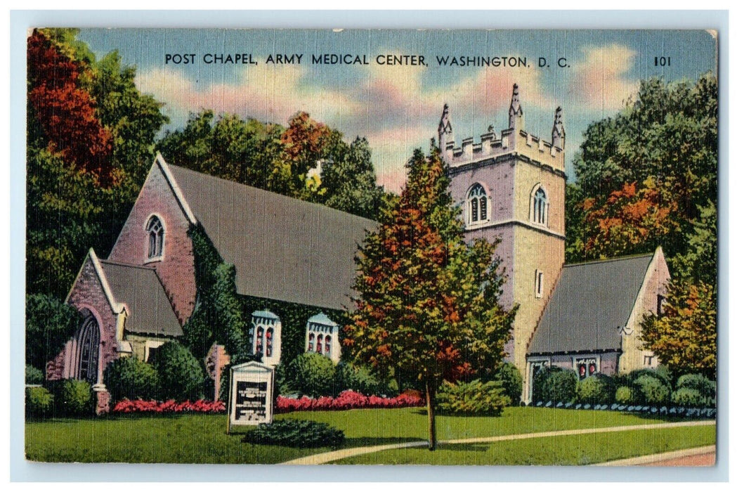 c1940's Post Chapel Army Military Medical Center Washington D.C. Postcard
