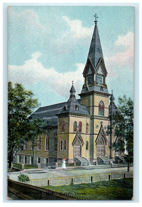 Catholic Church Street View East Weymouth Massachusetts MA Antique Postcard