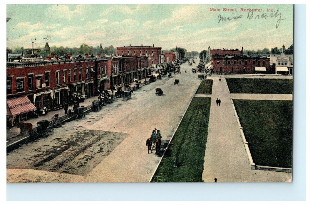 Main Street Rochester Indiana 1909 Lafayette Indiana Vintage Antique Postcard