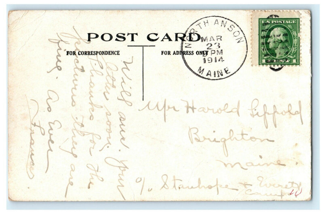 1914 Dutch Kids North Anson Maine ME Pennant Greetings Antique Postcard