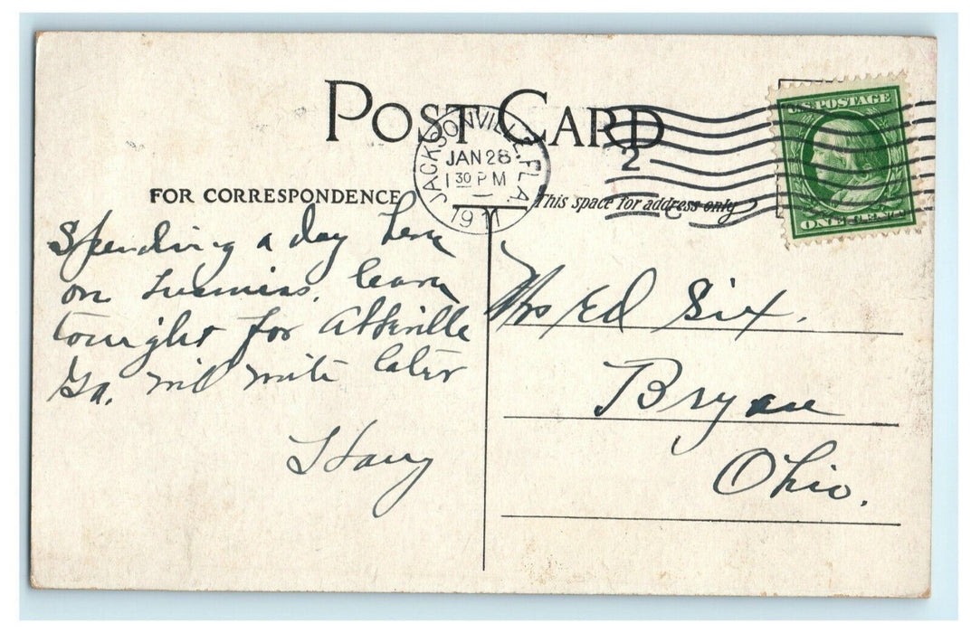 Atlantic National Bank Post Office Jacksonville Florida 1911 Antique Postcard