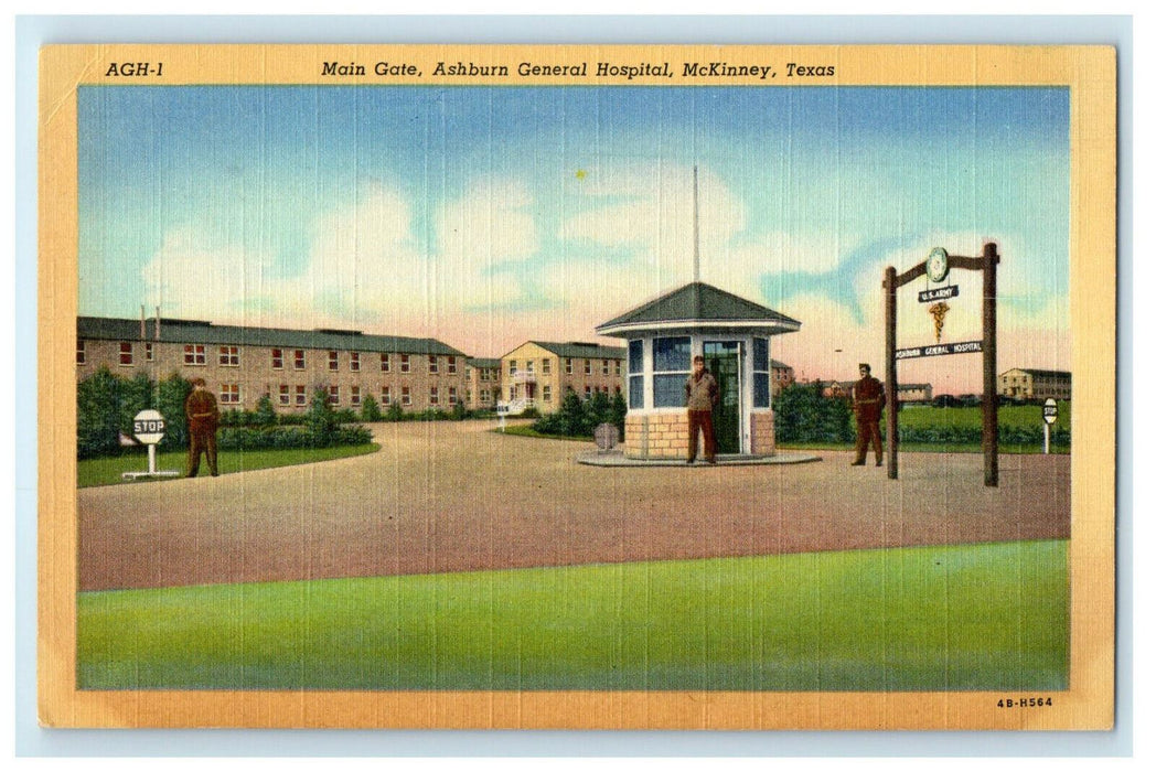 c1940s Main Gate, Ashburn General Hospital, McKinney Texas TX Unposted Postcard