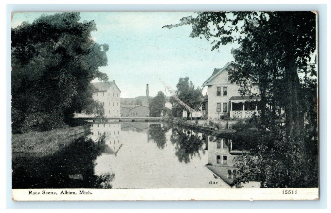 Race Scene Albion Michigan 1912 Wauseon Ohio Vintage Antique Postcard