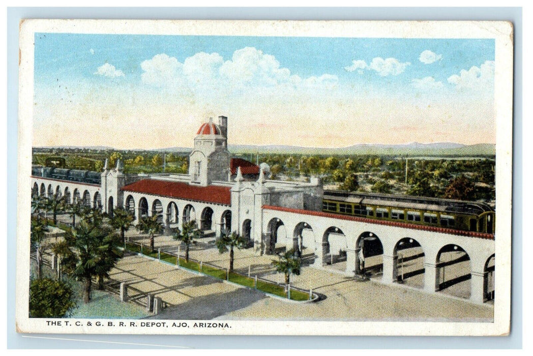 1924 The T.C & G. B. R.R. Railroad Depot AJO Arizona AZ Posted Vintage Postcard