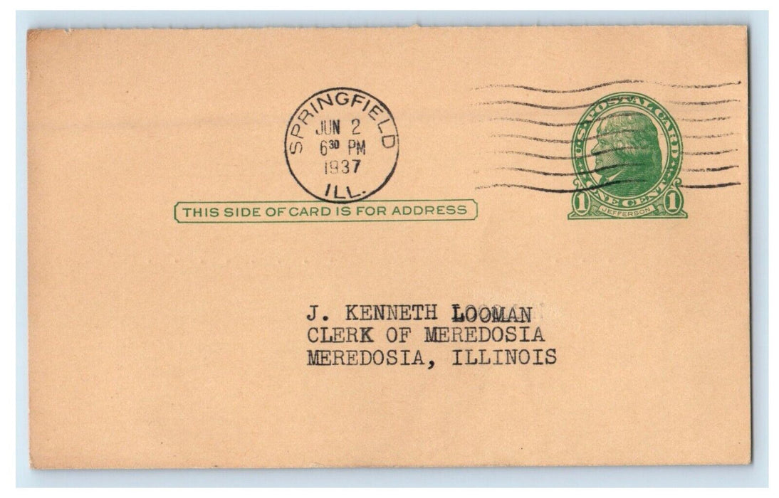 1937 Department Of Conservation Payment Advertising Springfield IL Postcard