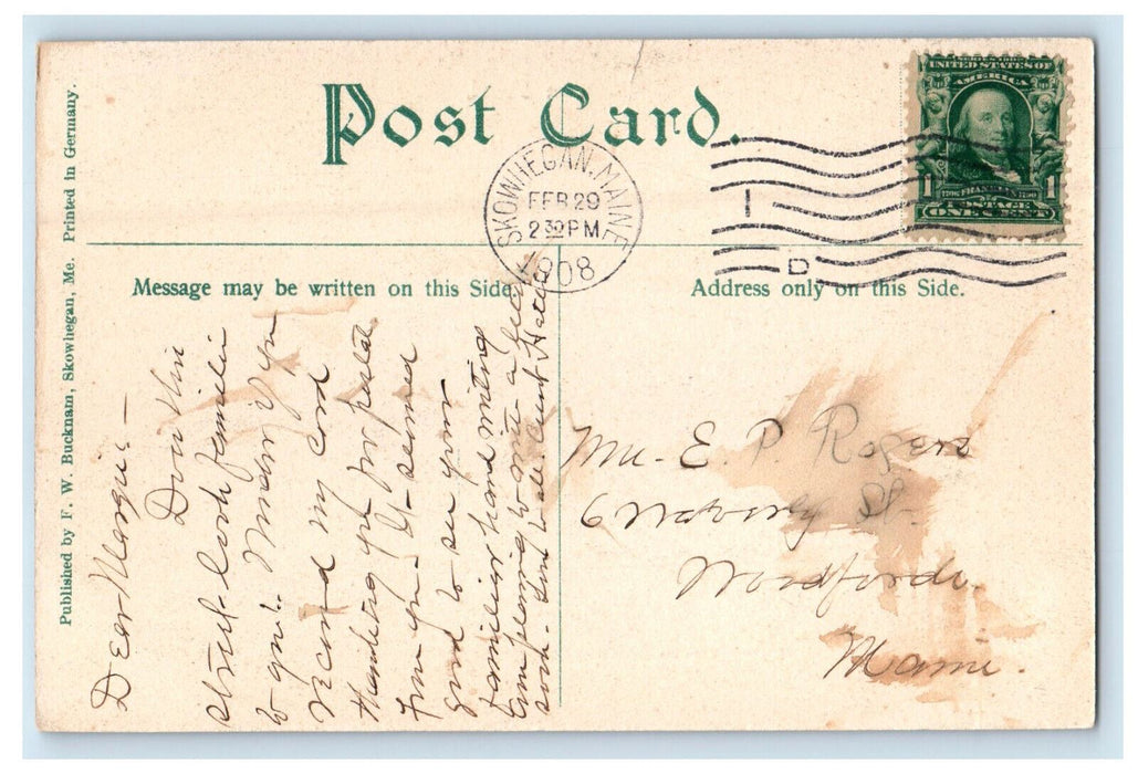 1908 Road Scene, Elm Street Skowhegan Maine ME Posted Antique Postcard