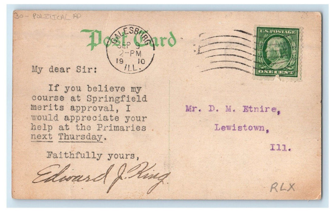 1910 Illinois State Capitol Springfield IL, Political Advertising Postcard