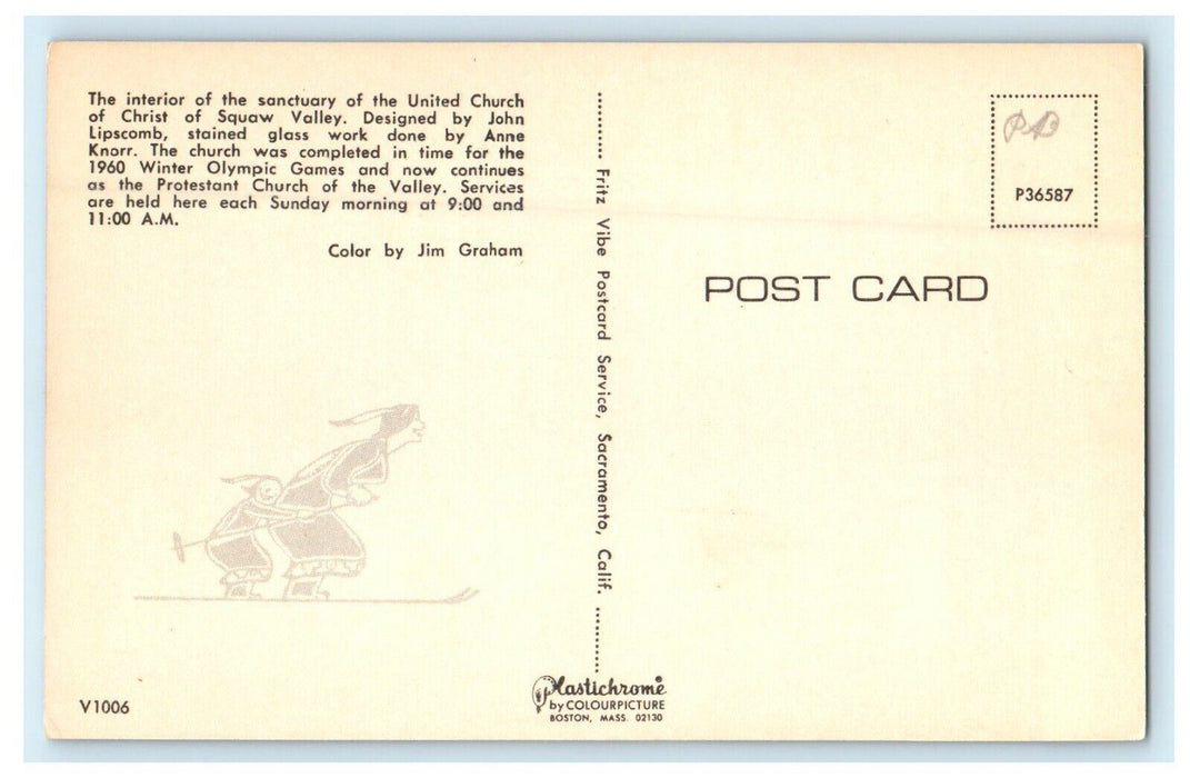 Interior Sanctuary United Church Of Christ Squaw Valley California CA Postcard