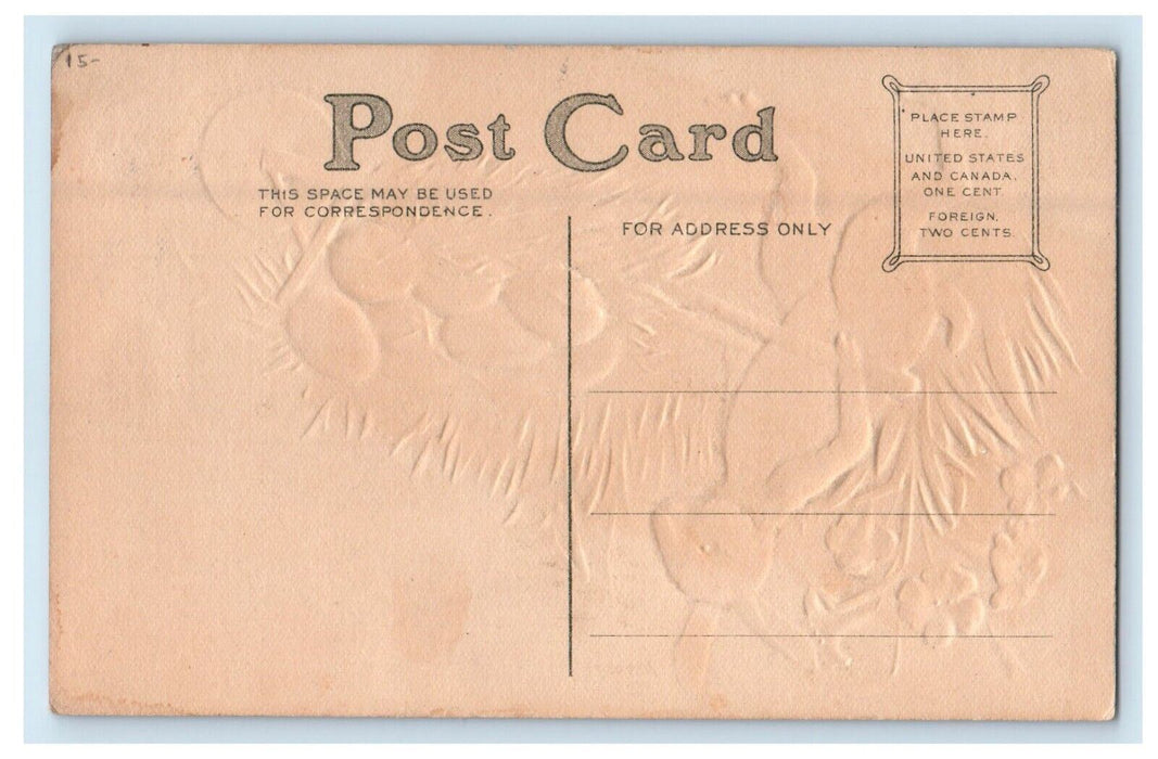 Easter Greetings Anthropomorphic Rabbit Pushing Cart Eggs Embossed Postcard