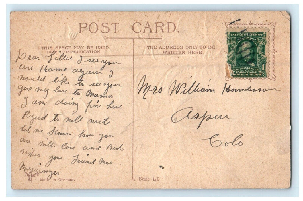 c1910 Greetings From Marble Colorado CO Rose Flowers Glitter Postcard
