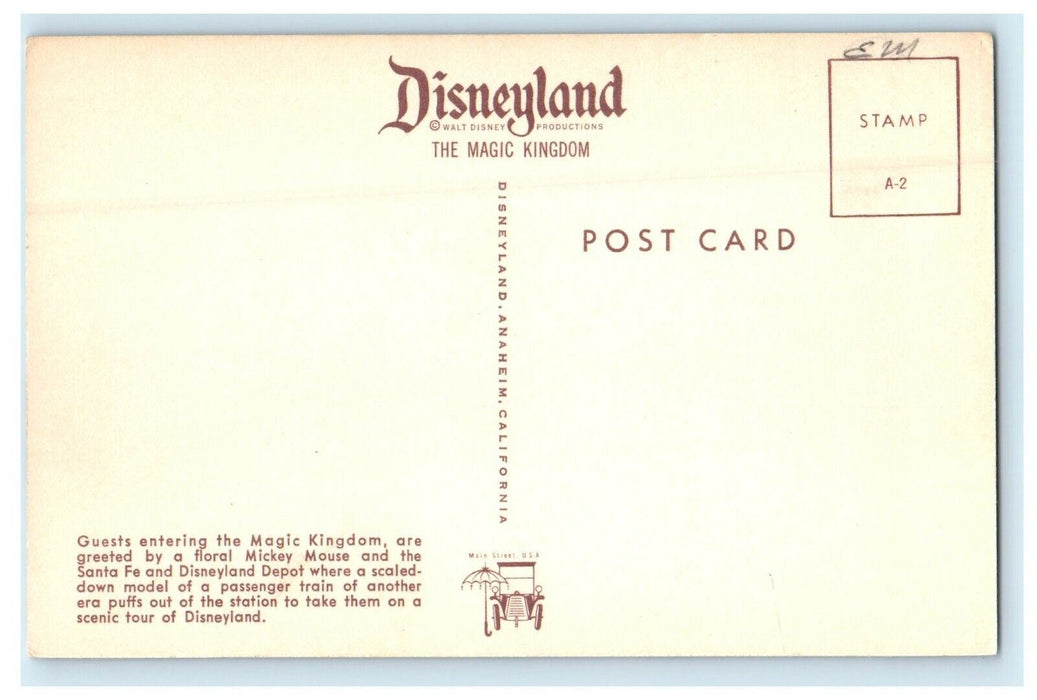 Greetings From Disneyland Floral Mickey Mouse Train Anaheim California Postcard