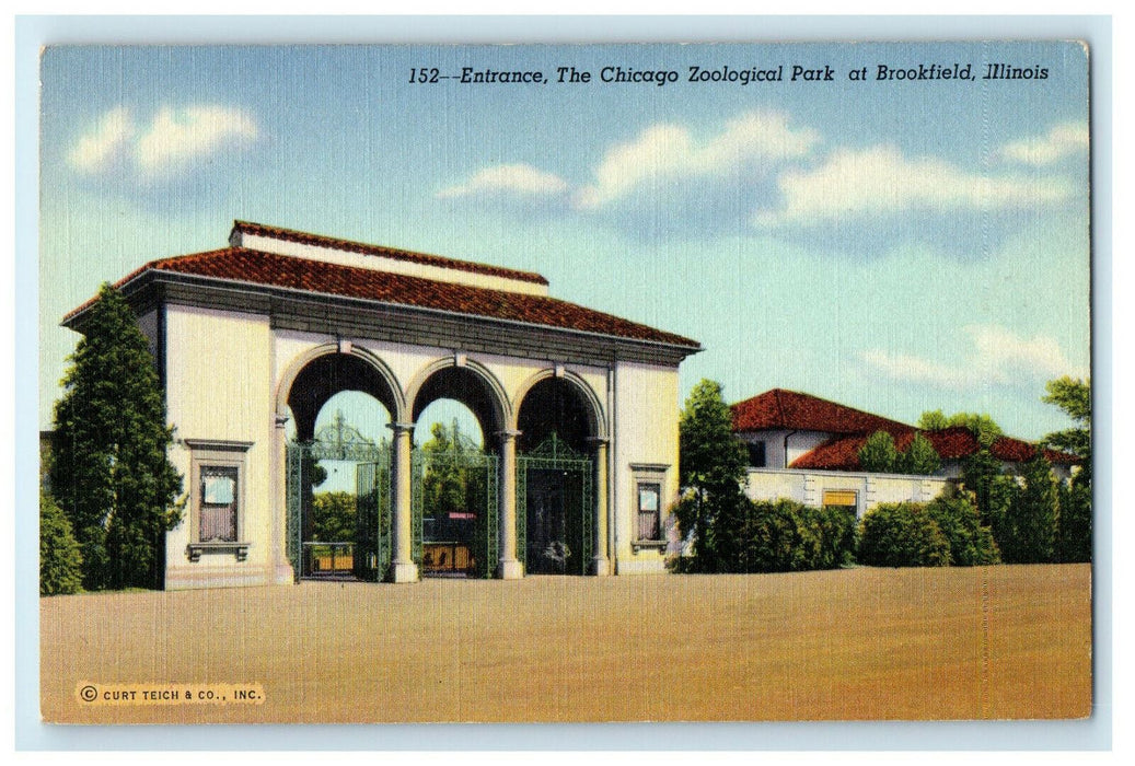 c1940s Entrance, The Chicago Zoological Park at Brookfield Illinois IL Postcard