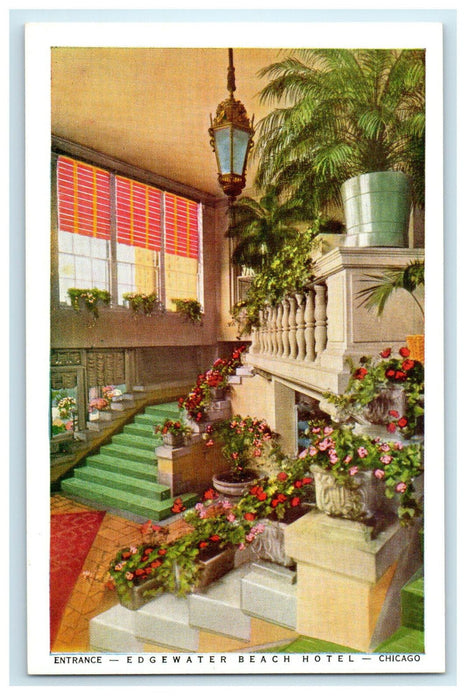 c1940s Entrance to Edgewater Beach Hotel Chicago Illinois IL Postcard