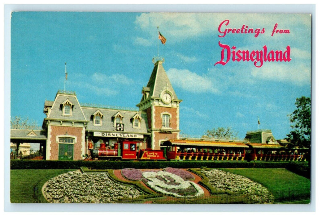 Greetings From Disneyland Magic Kingdom Floral Mickey Mouse Anaheim CA Postcard