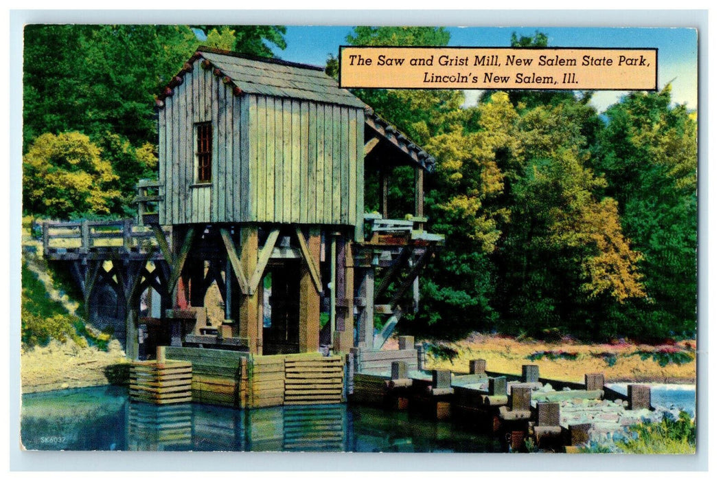 c1940s The Saw and Grist Mill, New Salem State Park, Illinois IL Postcard