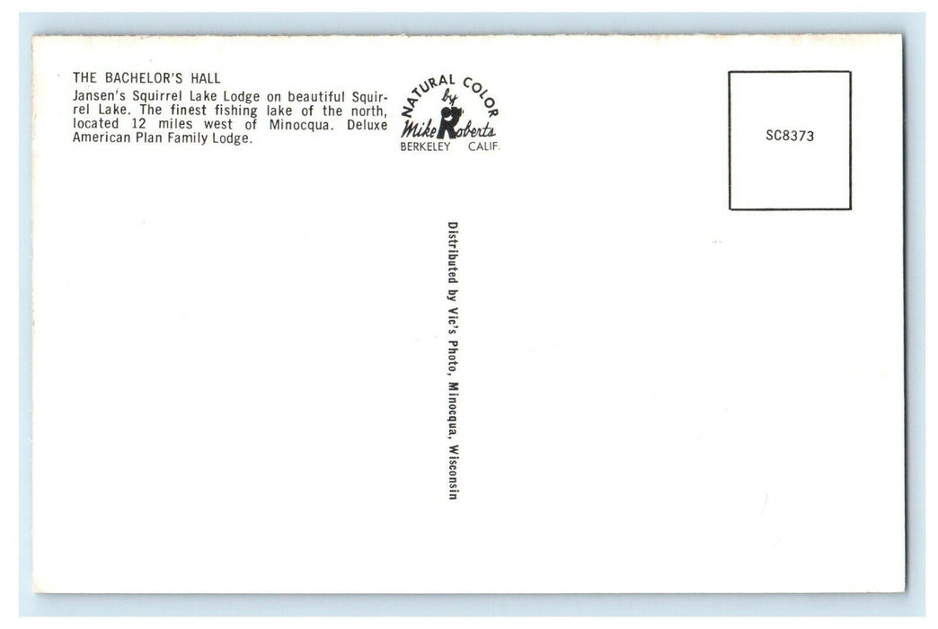c1950's The Bachelor's Hall Jansen's Squirrel Lake Lodge Minocqua WI Postcard