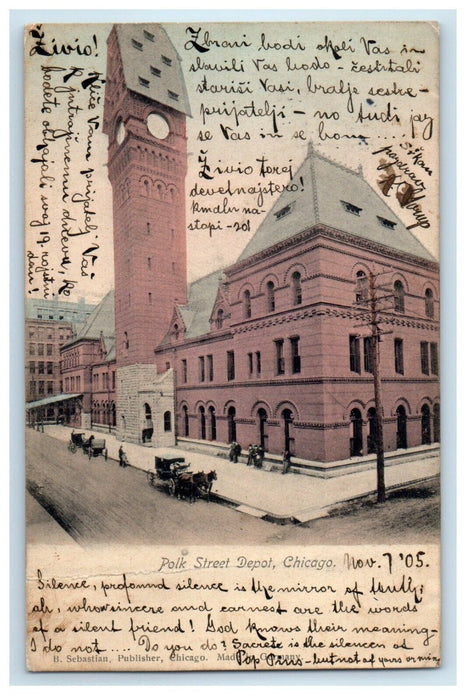 c1905 Polk Street Depot Station Street View Chicago Illinois IL Antique Postcard
