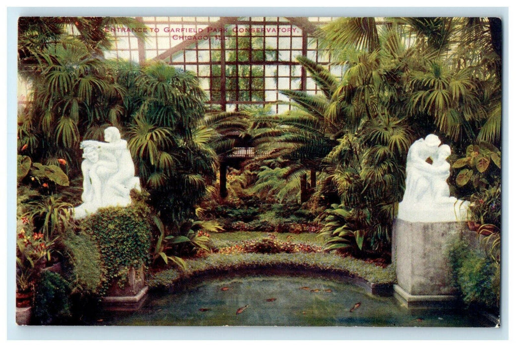 c1910's Entrance To Garfield Park Conservatory Chicago Illinois IL Postcard
