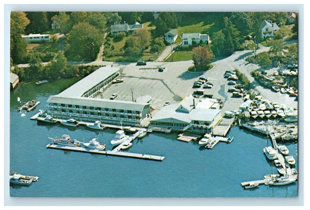 Aerial View Of Browns Wharf Boothbay Harbor ME, Motel And Restaurant Postcard