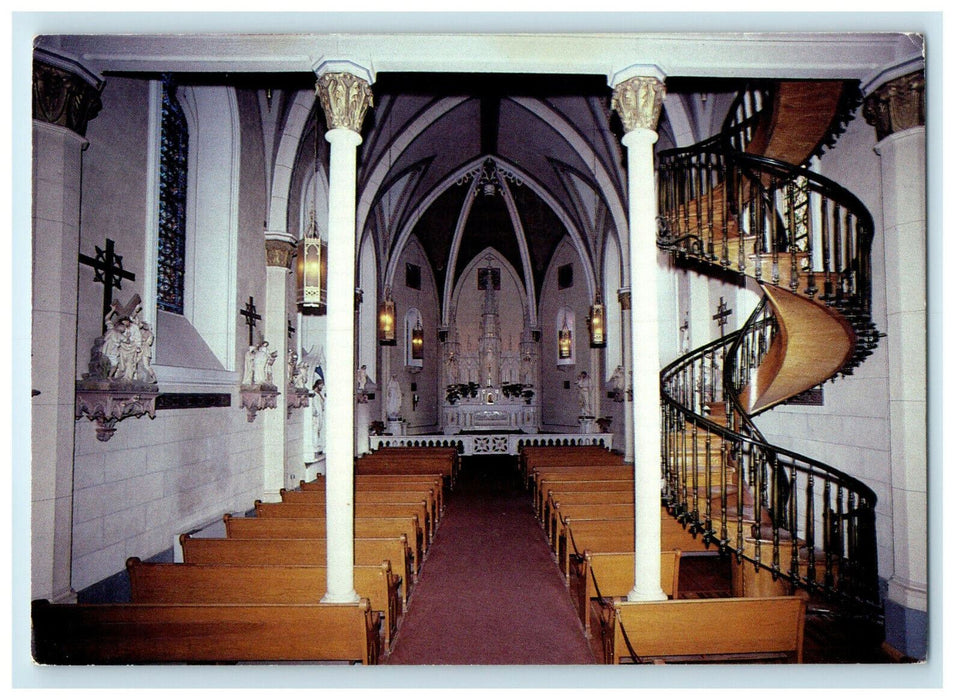 c1950s Interior of Loretto Chapel Spiral Stair Santa Fe New Mexico NM Postcard