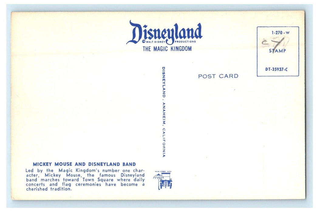 Mickey Mouse And Disneyland Band Marches Magic Kingdom Anaheim CA  Postcard
