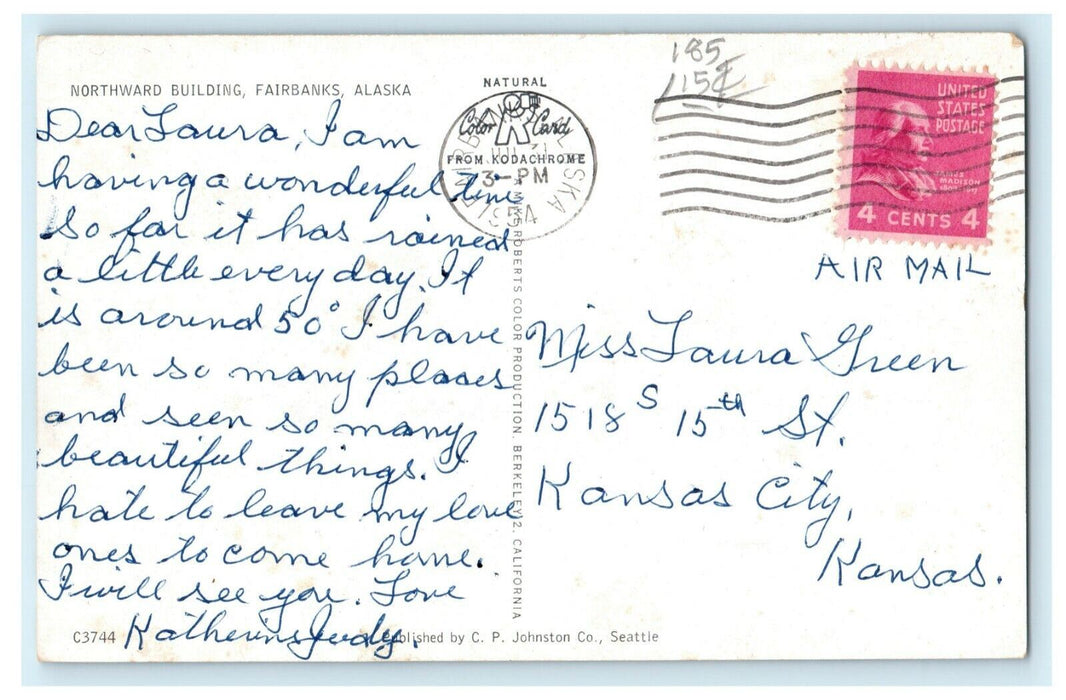 1954 Northward Building Fairbanks Alaska AK Classic Cars Postcard