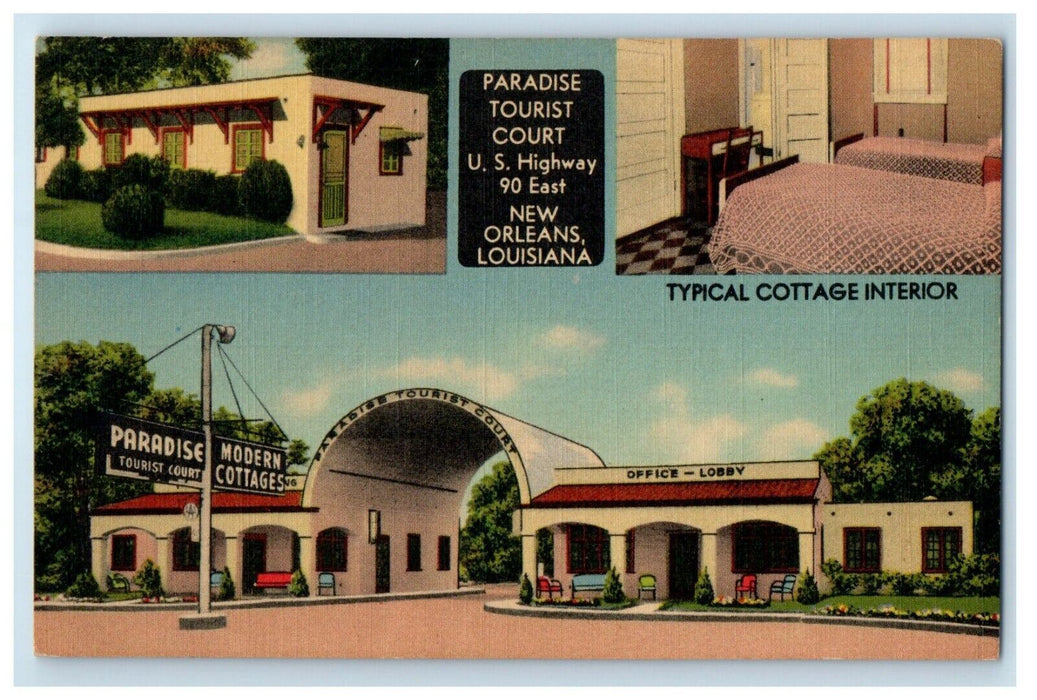 1947 Paradise Tourist Court US Highway New Orleans Louisiana LA Vintage Postcard