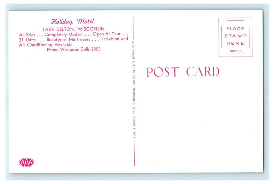 c1940s Holiday Motel Lake Delton Wisconsin WI Unposted Postcard