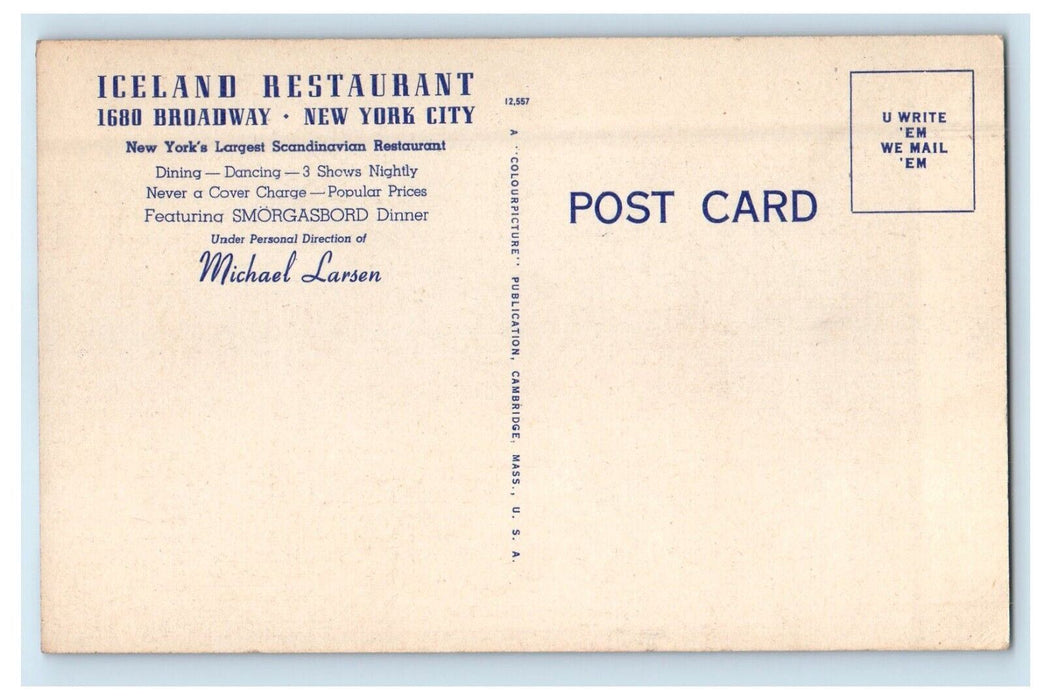 Iceland Restaurant Dining Room Interior Broadway New York City NY Postcard