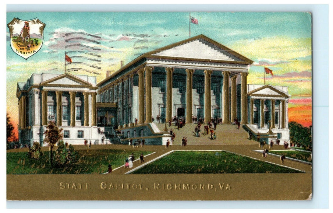 State Capitol Richmond Virginia Embossed Gold Battle Creek MI Antique Postcard