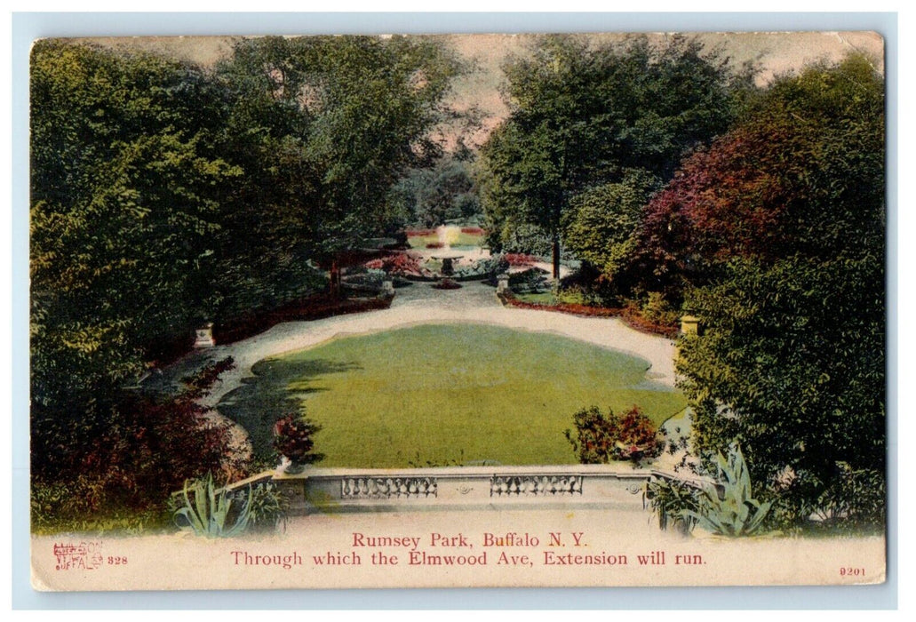 1909 Ramsey Park Fountain Elmwood Avenue Buffalo New York NY Antique Postcard