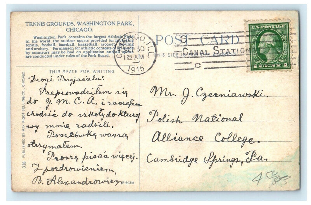 1915 Tennis Grounds Washington Park Chicago Illinois IL Antique Postcard