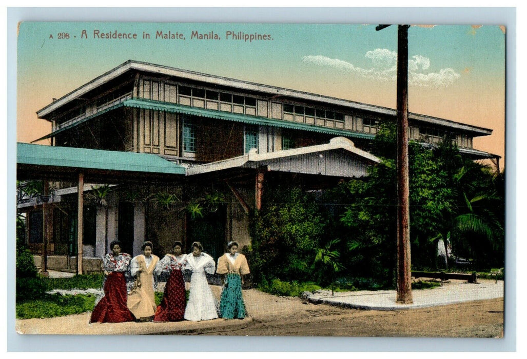 c1910 A Residence In Malate Manila Philippines PH Girls Kimona Antique Postcard