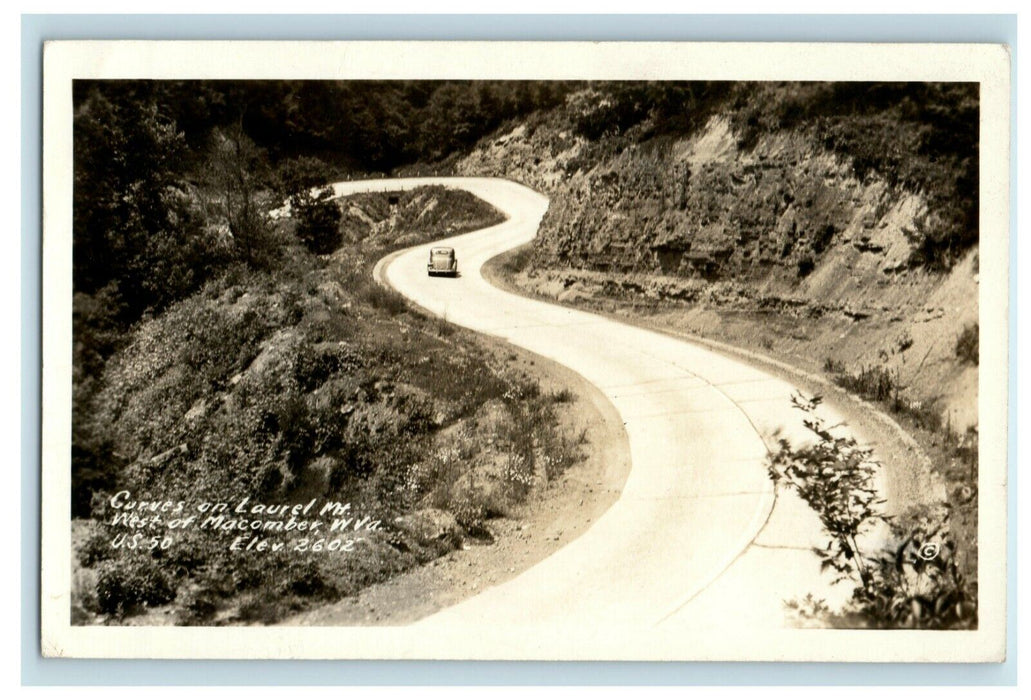 c1940's Curves on Laurel Mt. Macomber West Virginia WV RPPC Photo Postcard