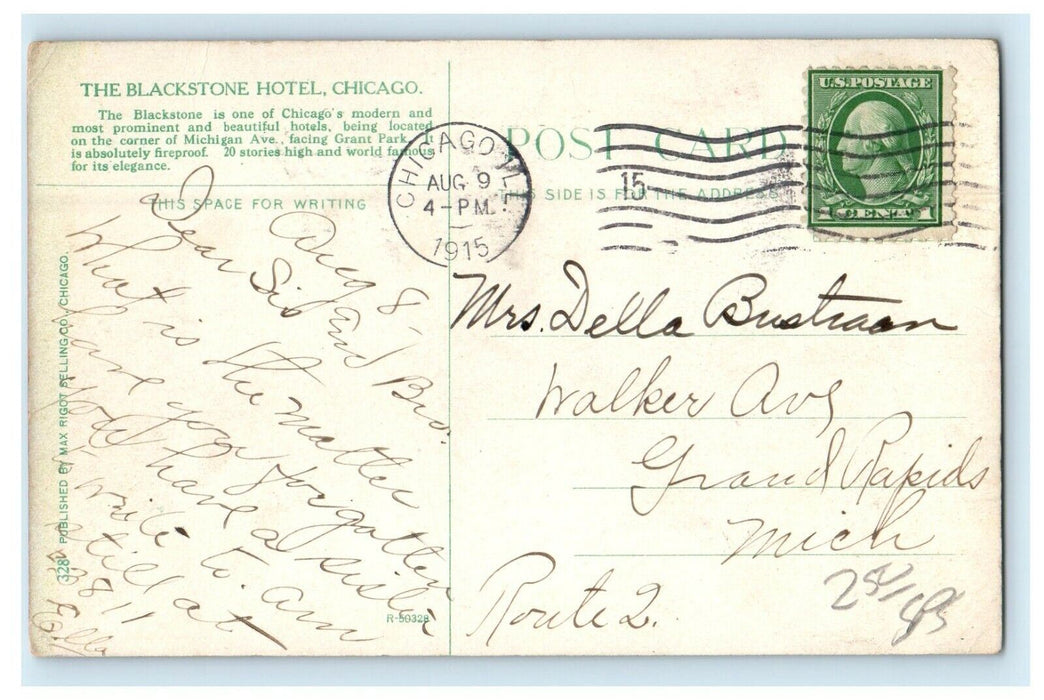 1915 The Blackstone Hotel Building Chicago Illinois IL Posted Antique Postcard