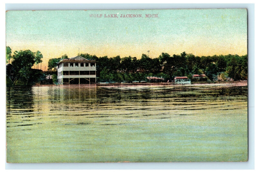 Wolf Lake Jackson Michigan 1910 St. John's Vintage Antique Postcard