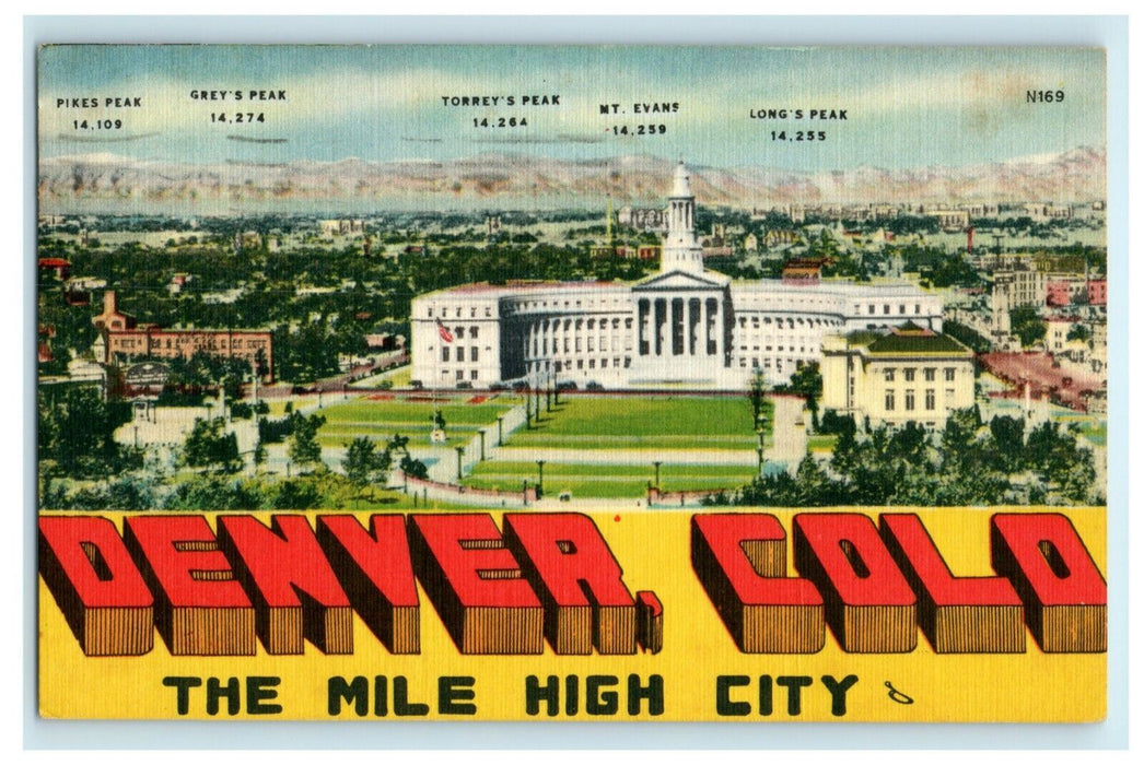 1957 Greetings From Denver Colorado CO Mile High City Block Letter Postcard