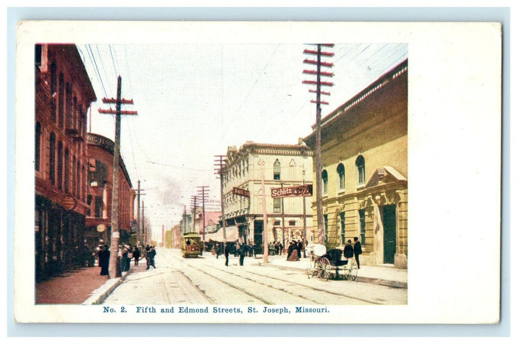 c1905 Fifth And Edmond Streets Trolley St. Joseph Missouri MO Antique Postcard