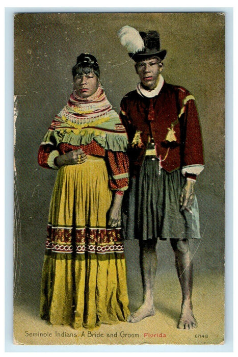 1915 Seminole Indians A Bride And Groom Florida FL Antique Postcard RARE