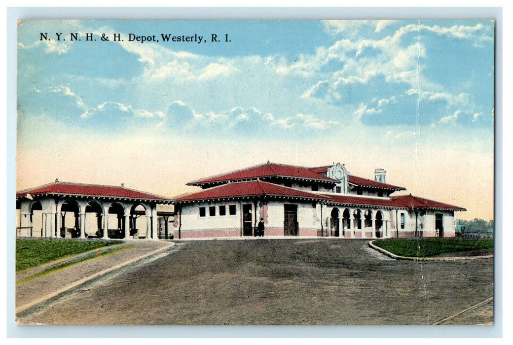 1915 NYNH & H Depot Scene, Westerly, Rhode Island RI Posted Postcard