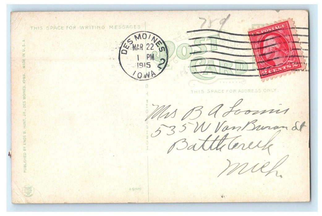 1915 The Kirkwood Hotel Building Street View Des Moines Iowa IA Antique Postcard