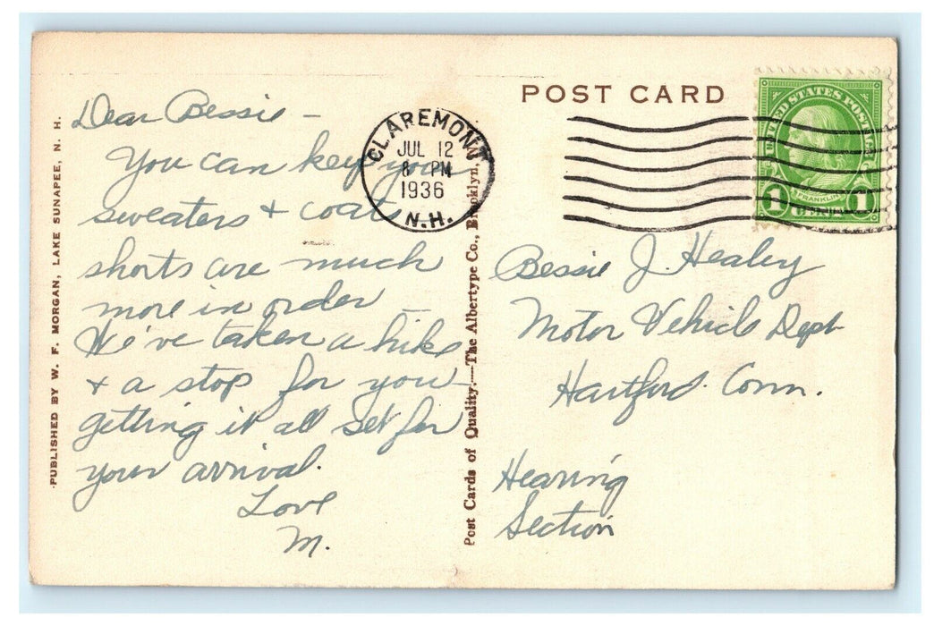 1936 Trees and Houses View in Sunapee, New Hampshire NH Vintage Postcard