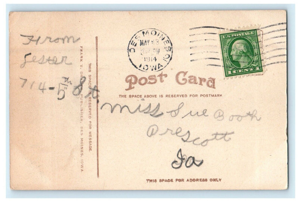 1914 A View Of Soldiers Monument Des Moines Iowa IA Posted Antique Postcard