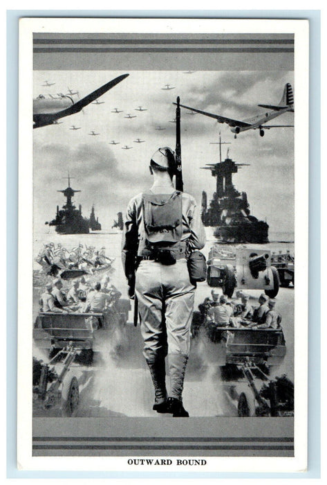 c1940s Outward Bound Warships Fighter Jets Cannon Unposted Postcard