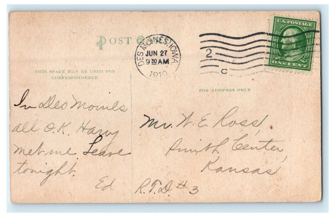 1910 Polk County Court House Des Moines Iowa IA Posted Antique Postcard