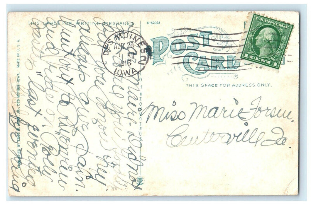 1916 River Front View Bridge Scene Des Moines Iowa IA Antique Postcard
