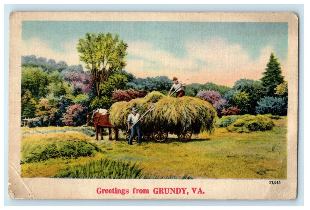 c1940s Horse Carrying Barn, Greetings from Grundy Virginia VA Postcard