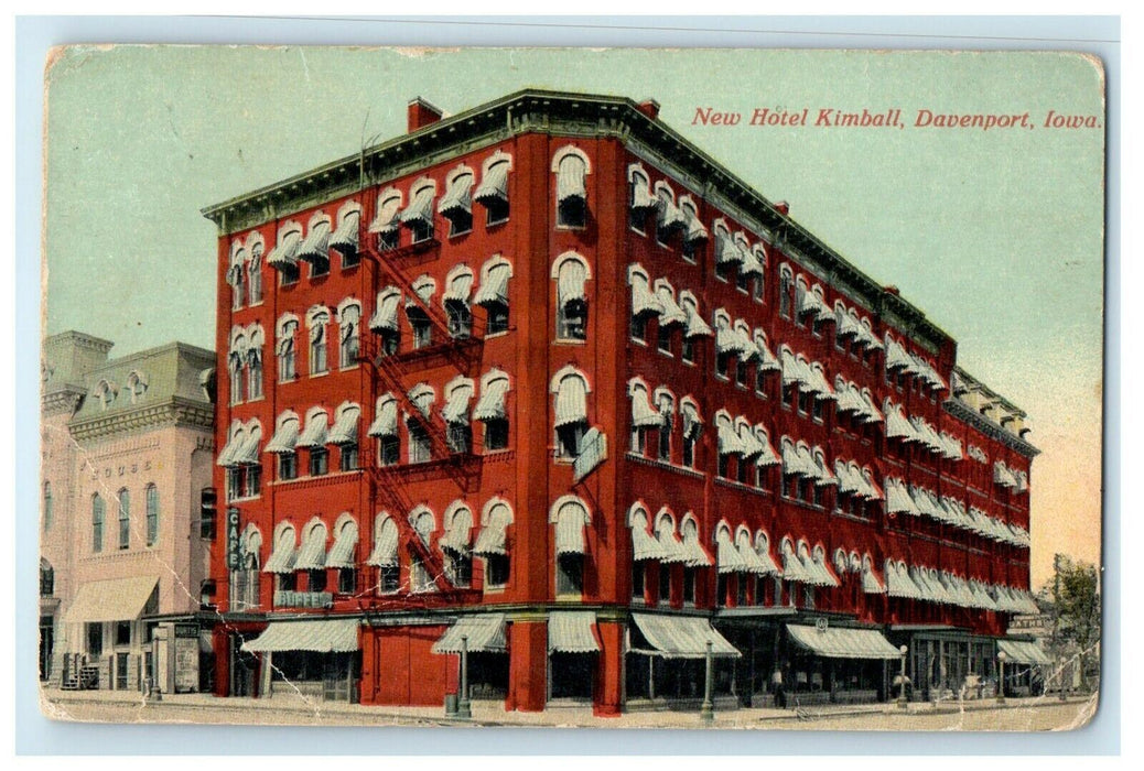 1912 New Hotel Kimball Building Davenport Iowa IA Posted Antique Postcard