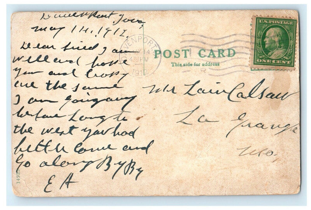 1912 New Hotel Kimball Building Davenport Iowa IA Posted Antique Postcard