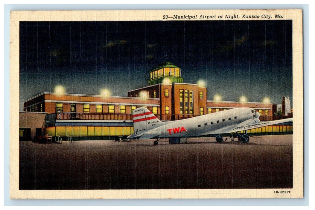 1942 Municipal Airport At Night Kansas City Missouri MO Posted Vintage Postcard